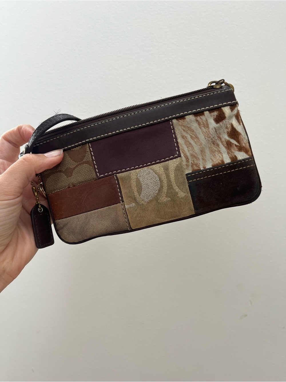 Y2K Coach Patchwork Wristlet Wallet Purse in Brown & Tan